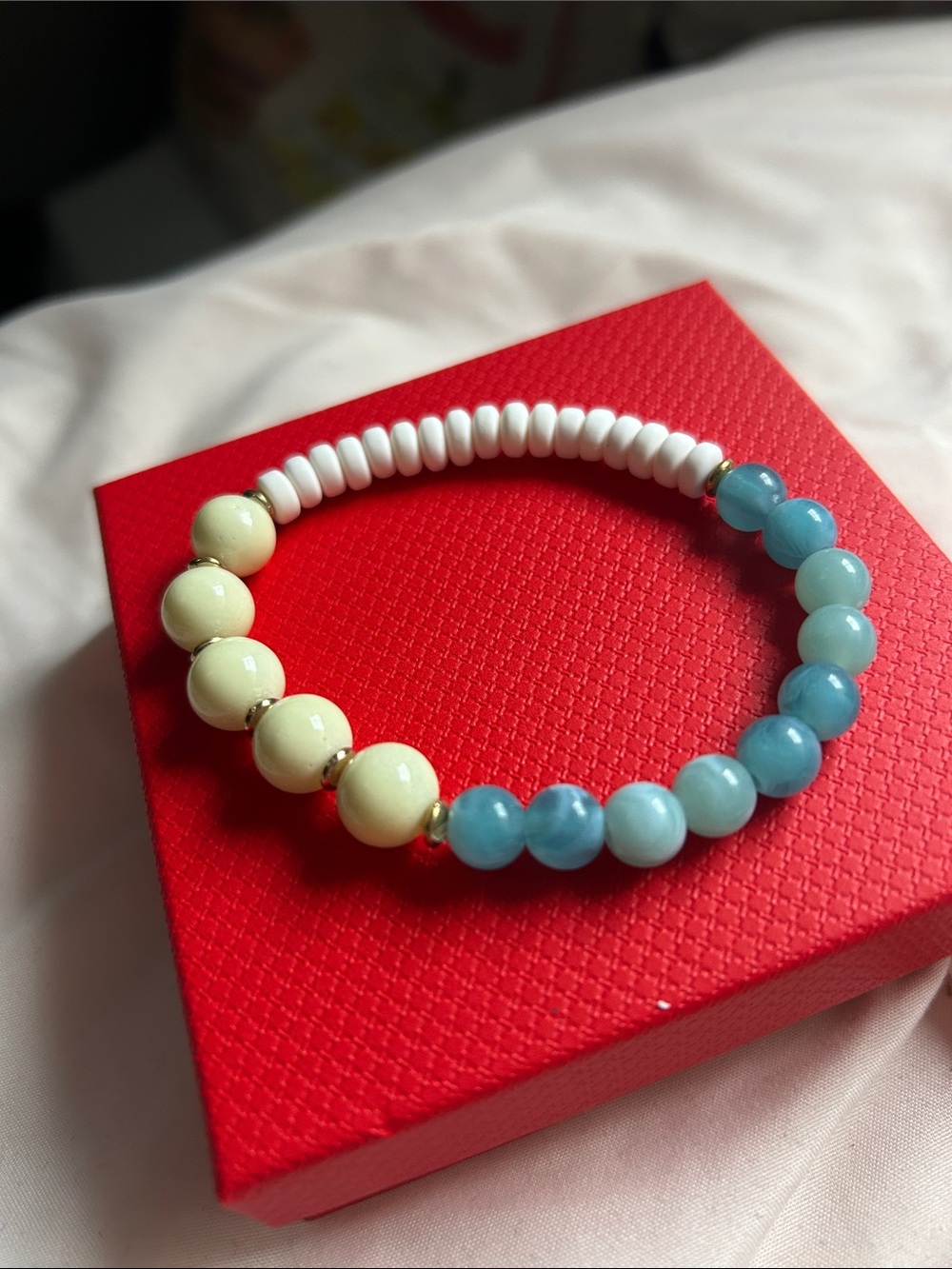 Plunder Yellow, White & Blue Beaded Stretch Bracelet